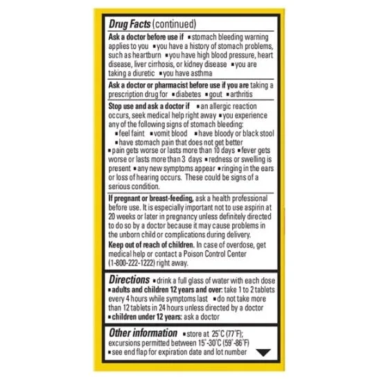 Regular Strength 325 mg, 125 tablets, pack of 8, the Drug Facts panel and pack views