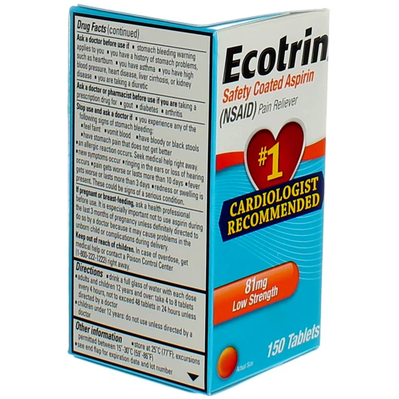 Low Strength 81 mg, 150 tablets, pack of 4, the Drug Facts panel and pack views