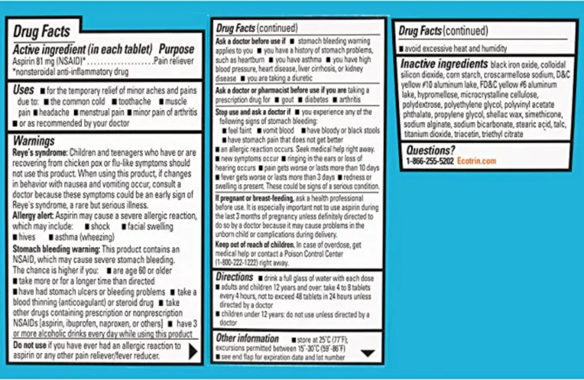 Low Strength 81 mg, 150 tablets, the Drug Facts panel and pack views