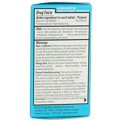 Low Strength 81 mg, 150 tablets, pack of 3, the Drug Facts panel and pack views