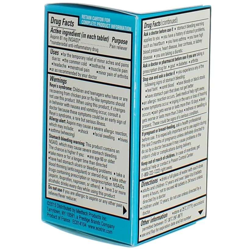 Low Strength 81 mg, 150 tablets, pack of 3, the Drug Facts panel and pack views