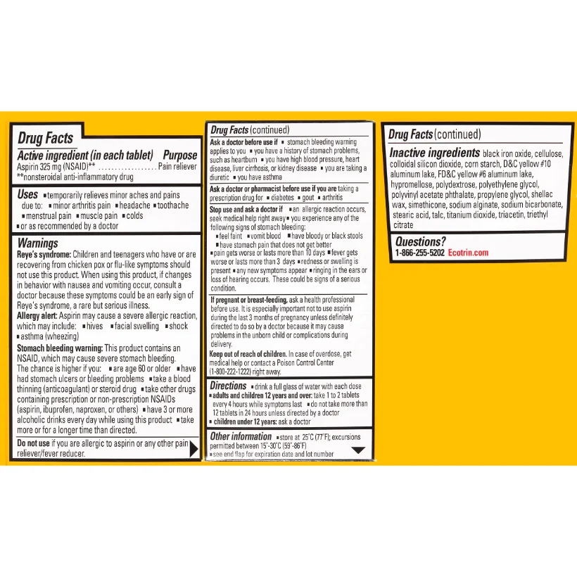 Regular Strength 325 mg, 125 tablets, the Drug Facts panel and pack views